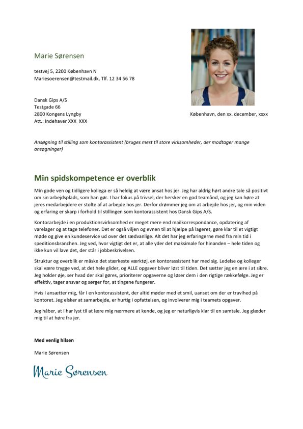 Eksempel på opfordret ansøgning fra en kontorassistent
