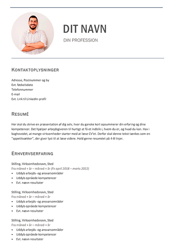 Eksempel på et kronologisk cv i et enkelt format