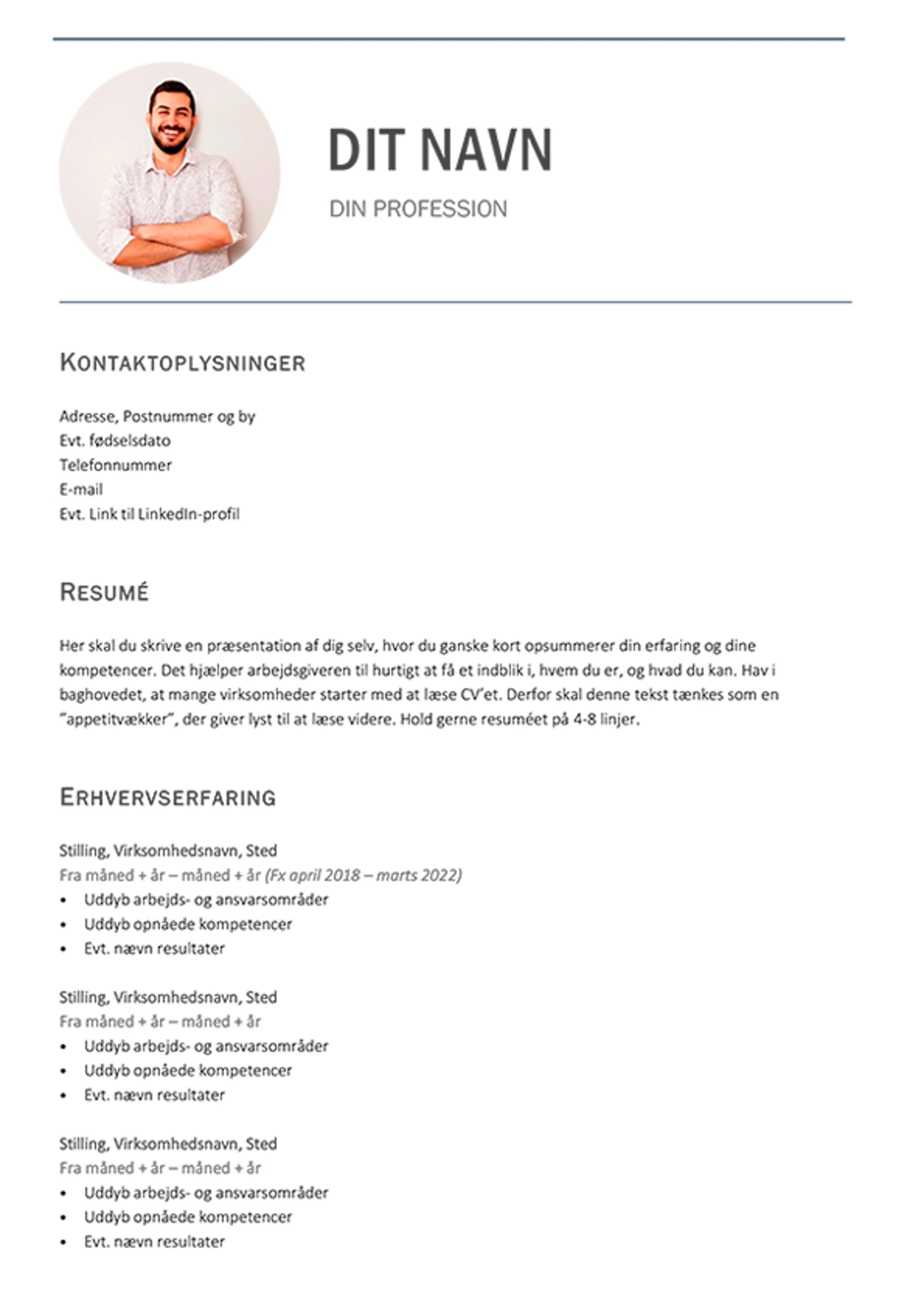 Eksempel på et kronologisk cv i et enkelt format