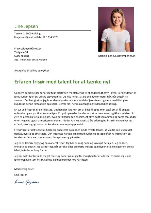 Eksempel på opfordret ansøgning fra en frisør
