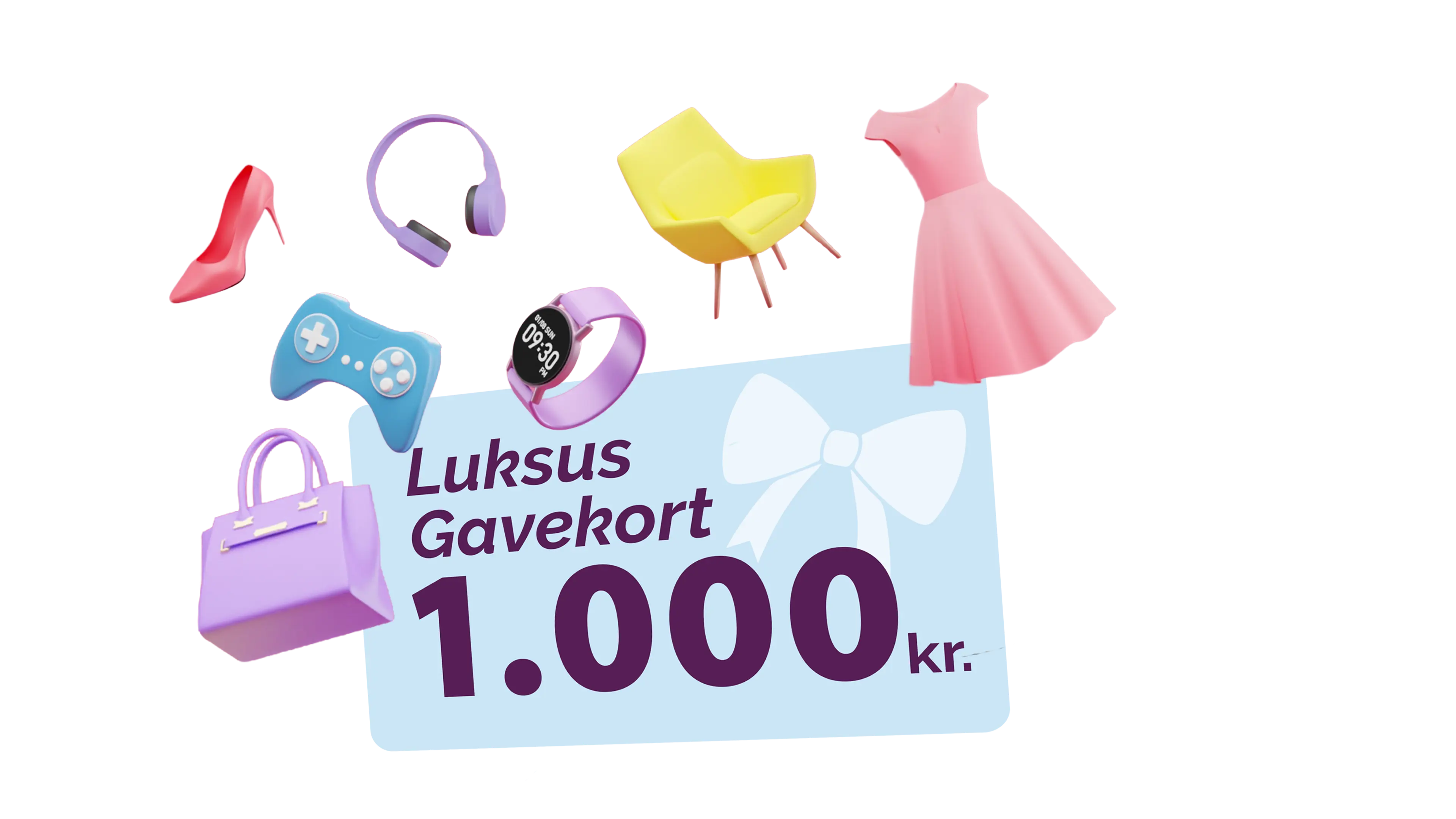 Luksusgavekort med eksempler på ting man kan købe for det.
