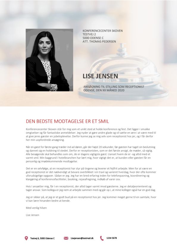 Eksempel på opfordret ansøgning for en Receptionist