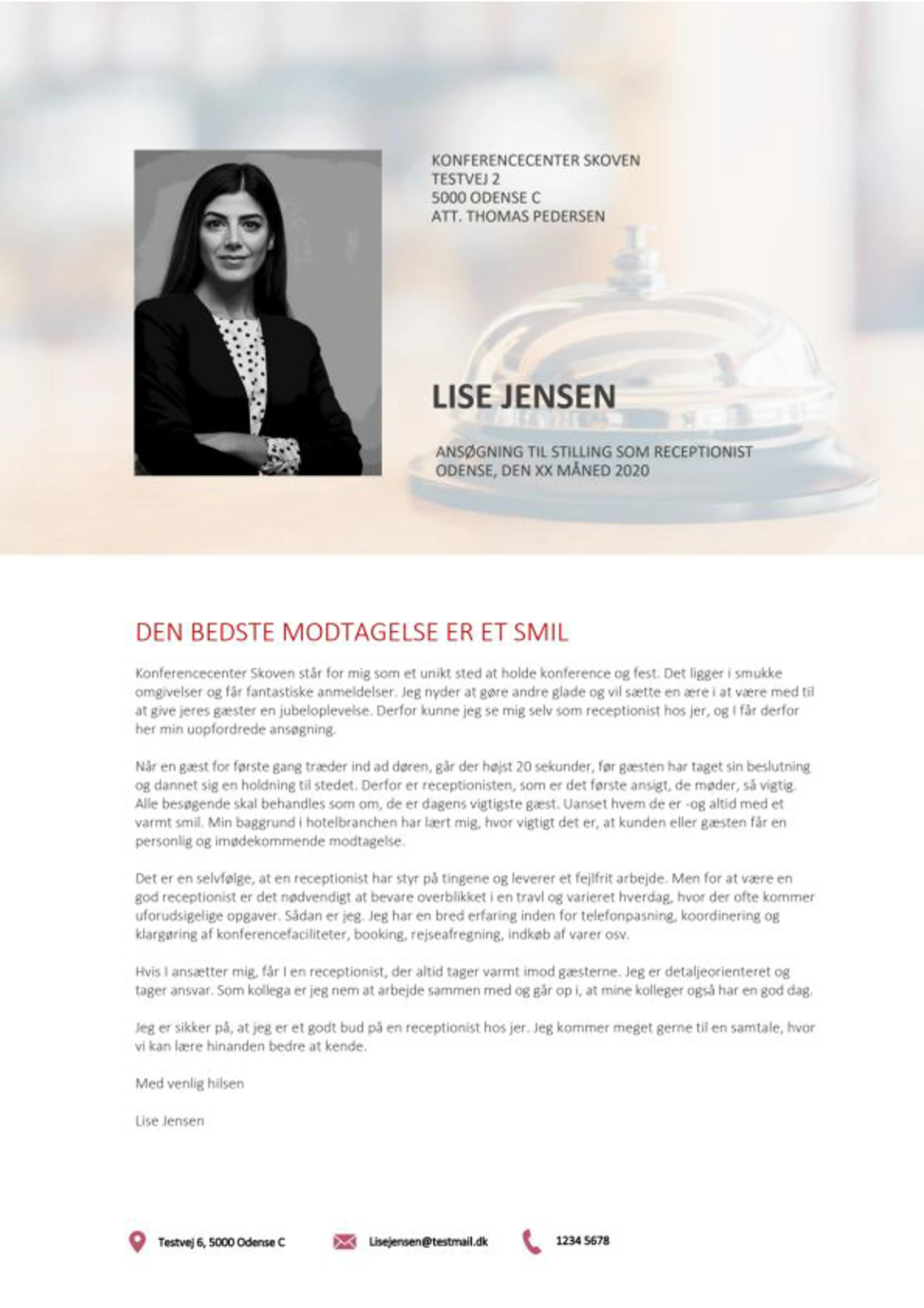 Eksempel på opfordret ansøgning for en Receptionist