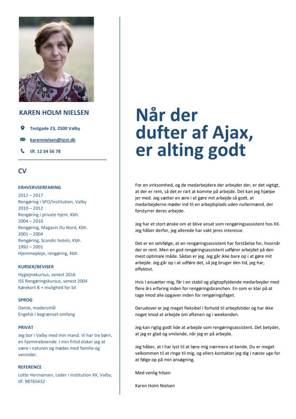 Eksempel på opfordret ansøgning for en Rengøringsassistent