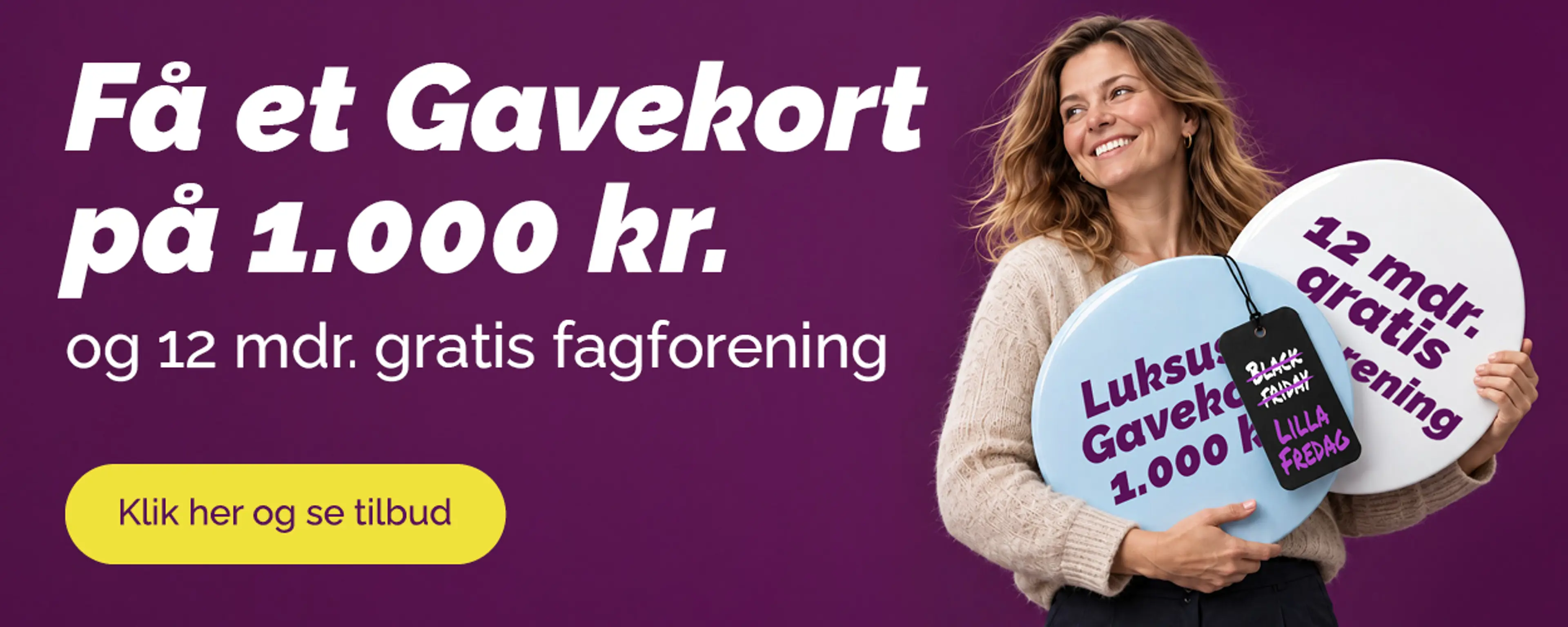 Lilla fredag tilbud hos Krifa: Få et LuksusGavekort på 1000 kr og 12 måneder gratis fagforening når du køber a-kasse og fagforening