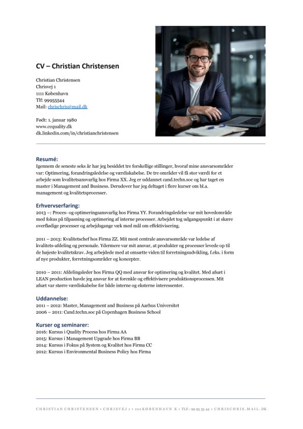 Eksempel på et CV for en vidensmedarbejder