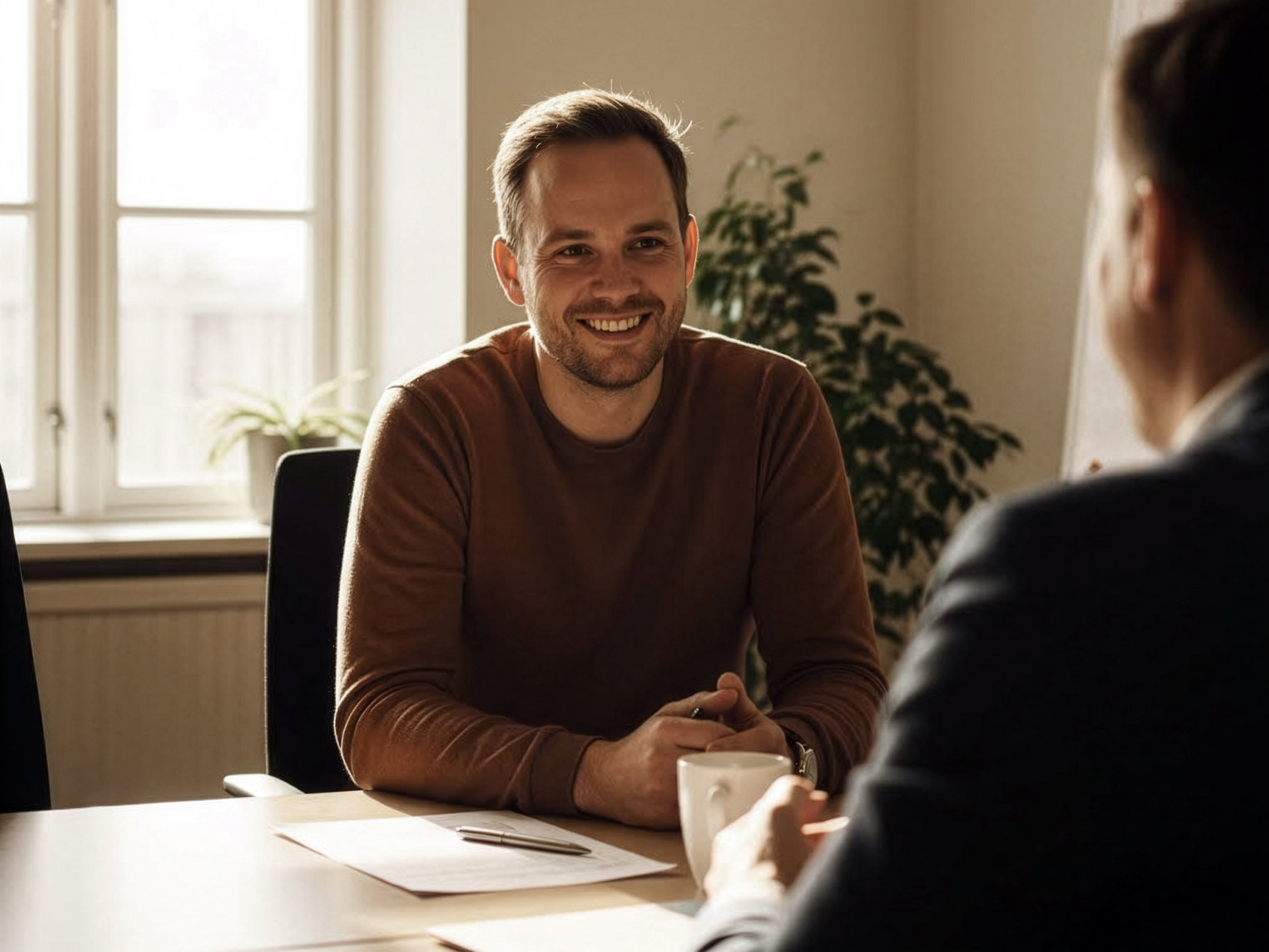 A person talking to an adviser about their employment contract