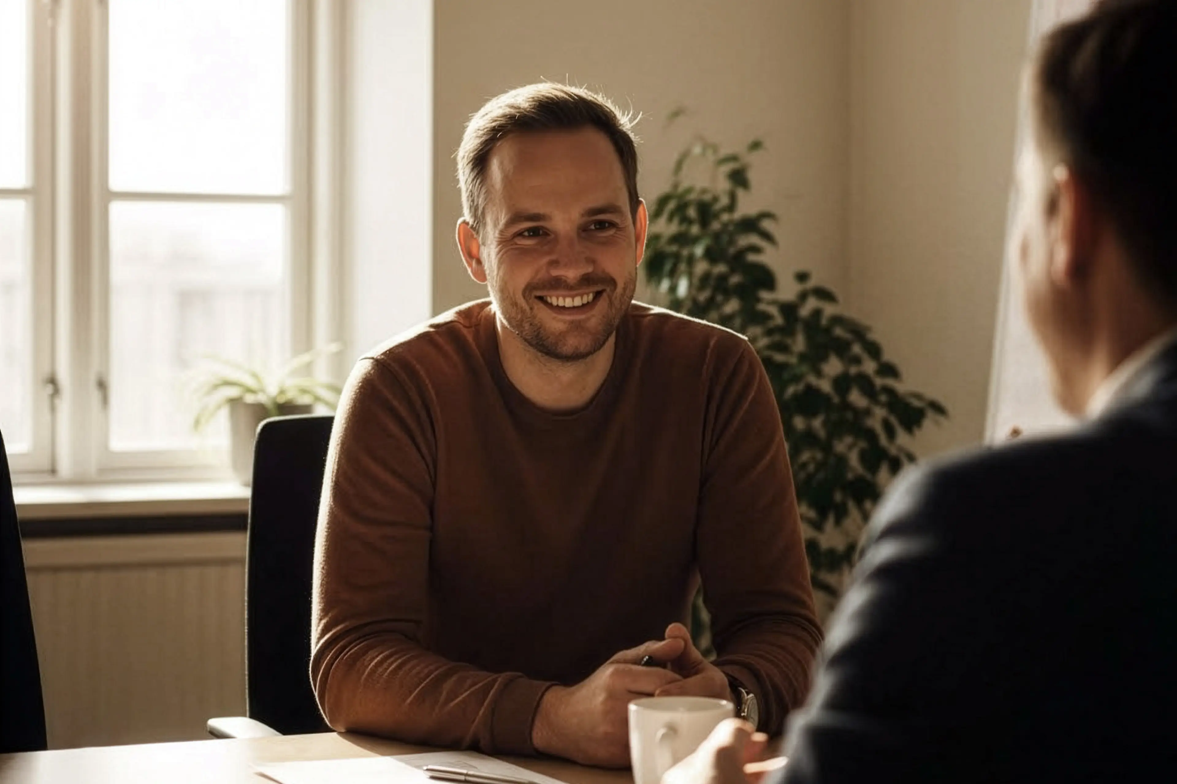 A person talking to an adviser about their employment contract