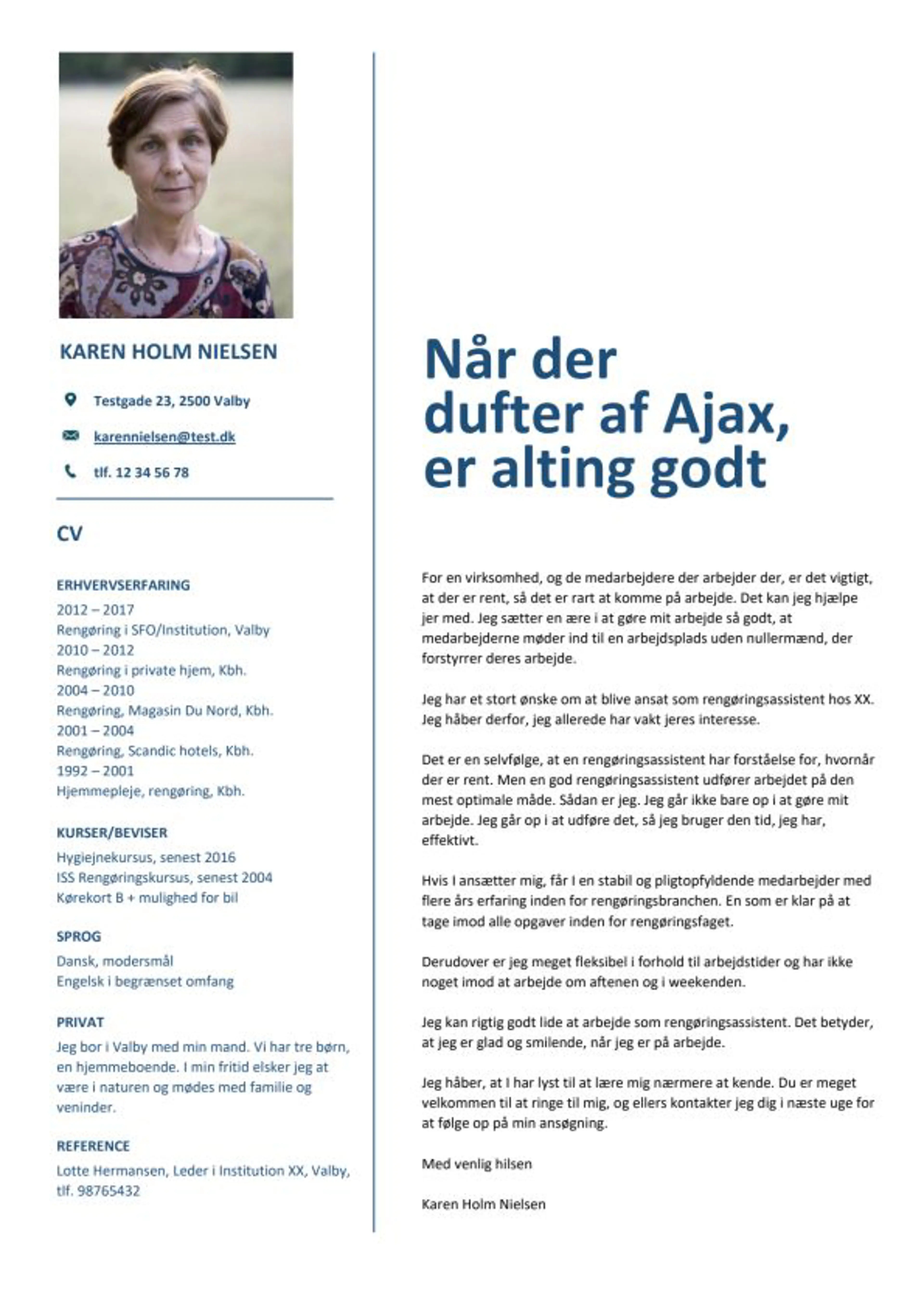 CV eksempel for rengøringsassistent