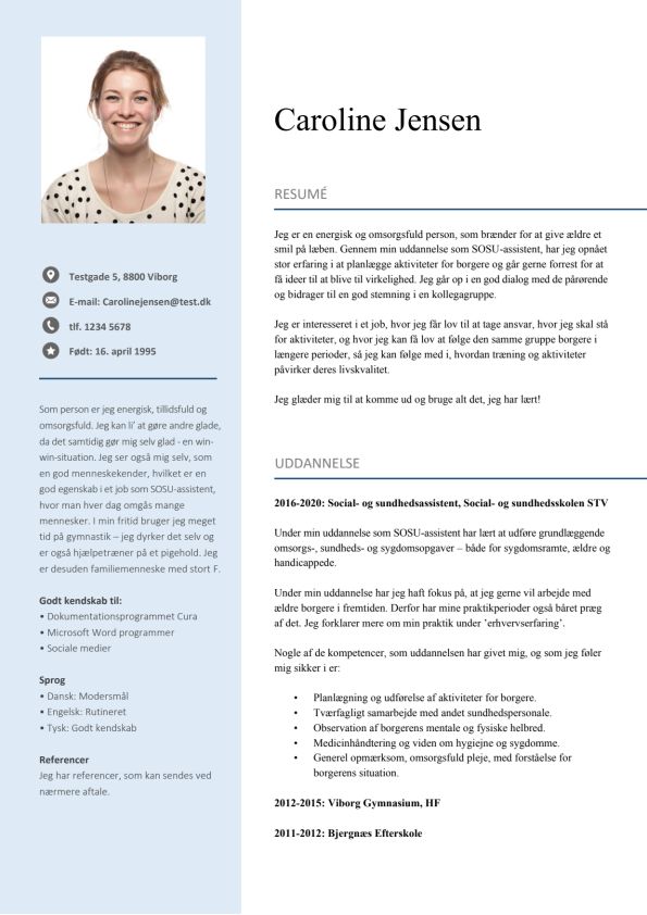 Eksempel på CV for sosu-assistent