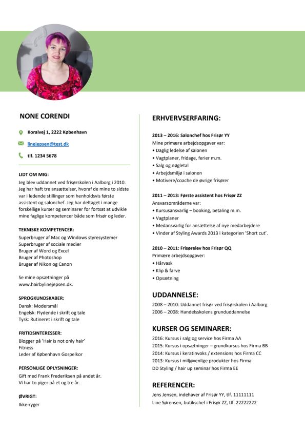 Eksempel på CV for en frisør