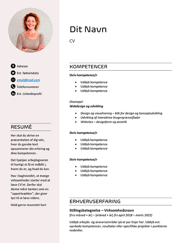 Eksempel på komepetence CV med klassisk udtryk